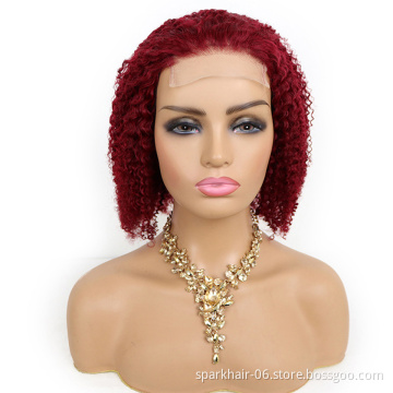 Wholesale Pink Orange Blue Red Grey Black 99J Colored Wig Brazilian Virgin Human Hair Long HD Transparent  Lace Frontal Bob Wig
